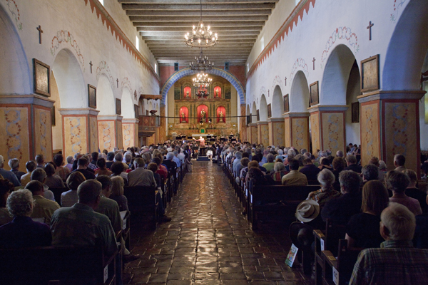 Cabrillo Festival audiences fill historic Mission San Juan Bautista. Photo by rr jones.
