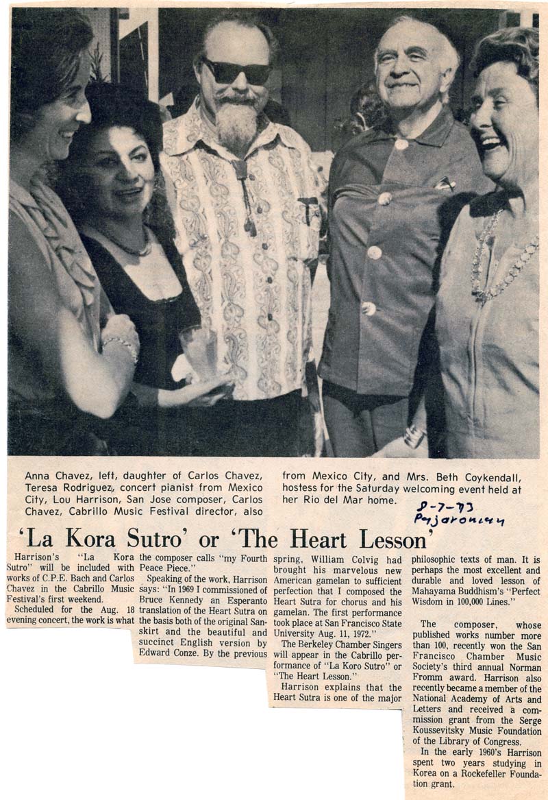 Lou Harrison welcomes Carlos Chavez to Santa Cruz, 1973