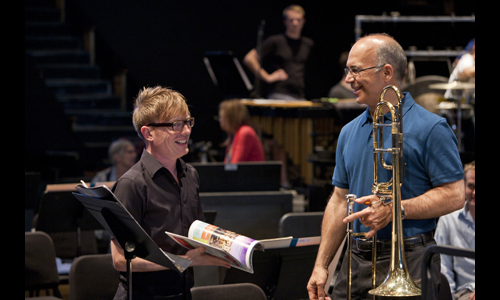 Composer John Mackey and trombonist Joseph Alessi in rehearsal. Photo: rr jones