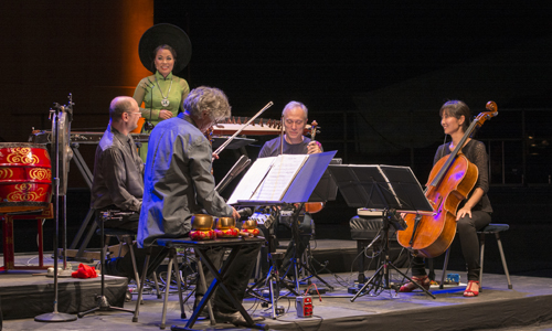 Kronos Quartet "In the Blue Room" with guest artist Van-Anh Vanessa Vo. Photo by Bruce Frye..