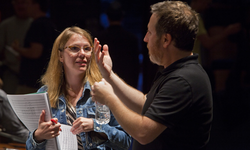 Composer Anna Clyne with guest conductor Brad Lubman. Photo by rr jones.