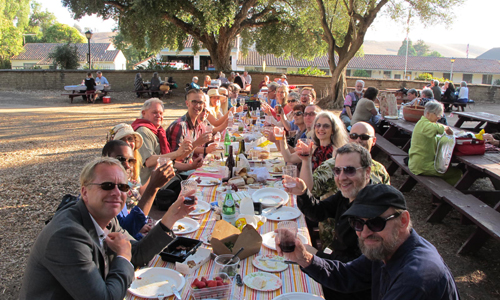Composers, artists, staff, and friends picnic at Mission San Juan Bautista. Photo by Jessica Frye..