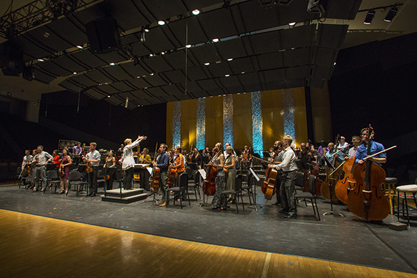 Conductor Marin Alsop applauds the incredible Cabrillo Festival Orchestra. Photo by rr jones.