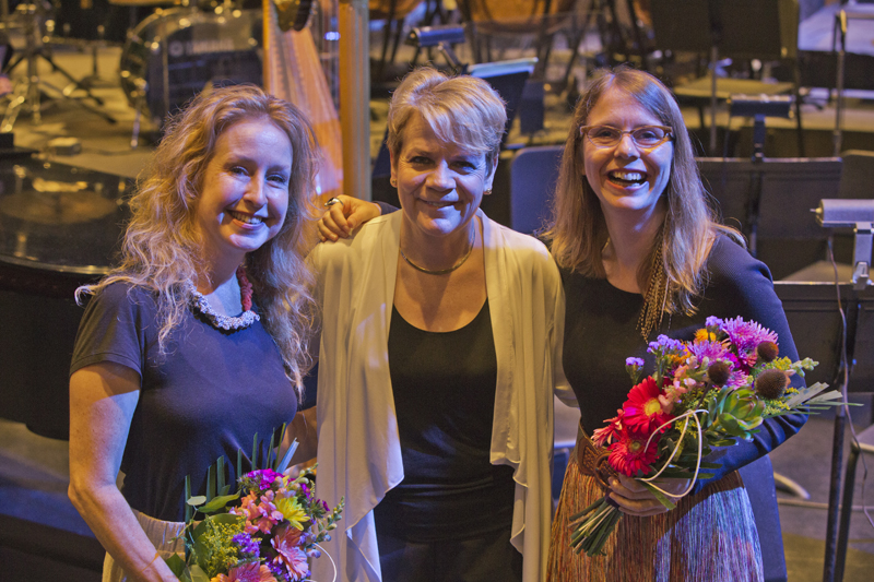 Choreographer Kitty McNamee and composer Anna Clyne with Marin after the world premiere of RIFT: symphonc ballet. Photo by rr jones.