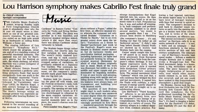 Harrison Symphony No. 3 review, 1990