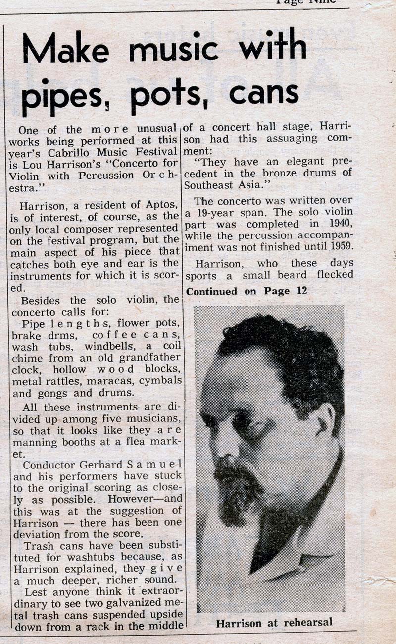 Lou Harrison: make music with Pipes, Pots and Pans, 1965