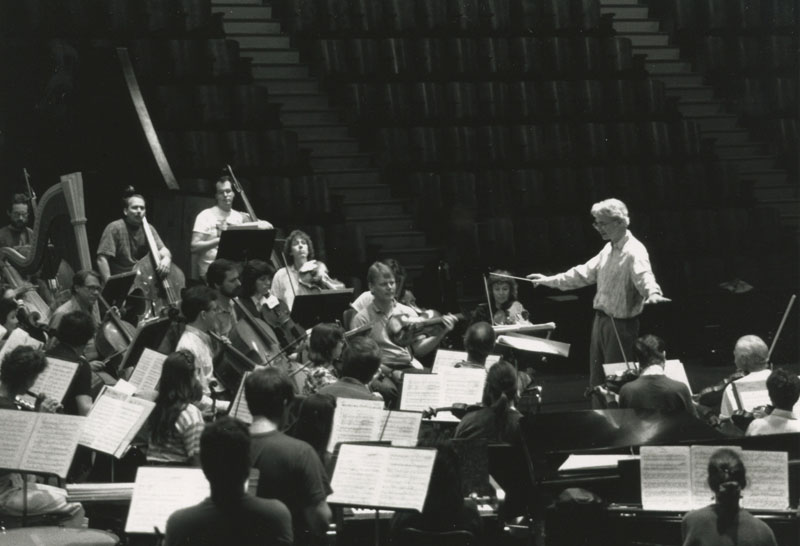 John Adams conducting Cabrillo Festival while Music Director, 1991.