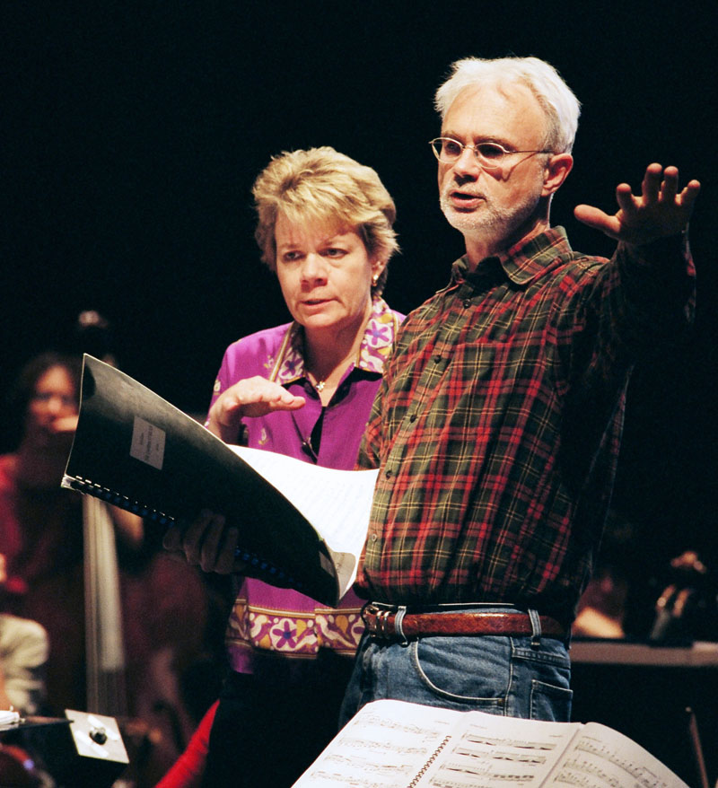 Marin Alsop and John Adams in rehearsals, 2004. Photo by rr jones.