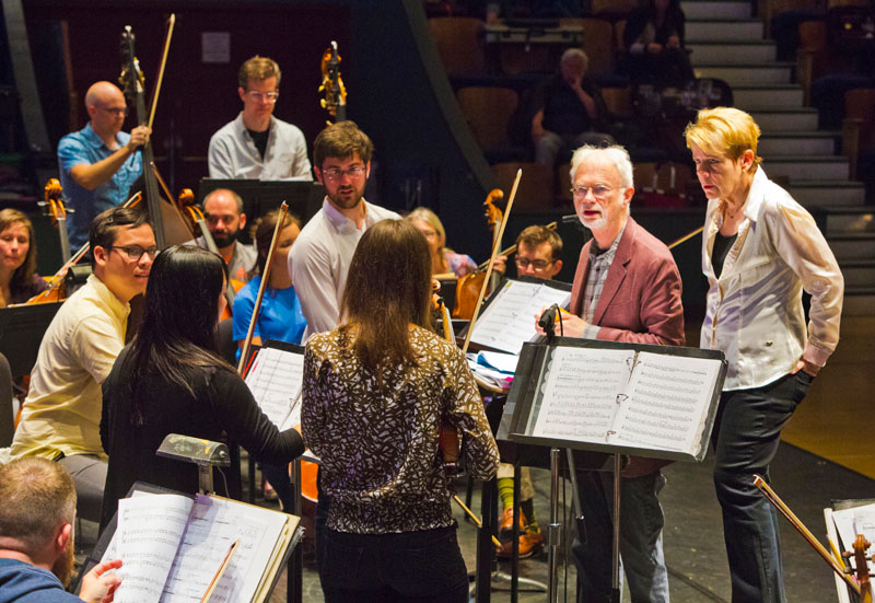 Marin Alsop and John Adams in rehearsals with the Festival Orchestra in 2016, by rr jones.