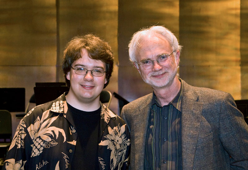 John Adams with mentee composer Matthew Cmiel, 2008, by rr jones.