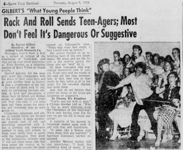 Newspaper clipping: Rock and Roll Sends Teen-Agers; Most Don't Feel It's Dangerous Or Suggestive