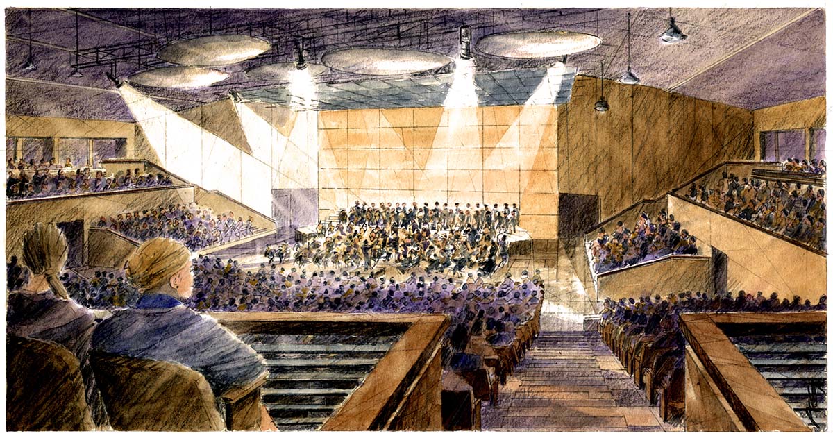 Watercolor painting of auditorium